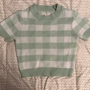 Mint Green and White Checkered Knit Top